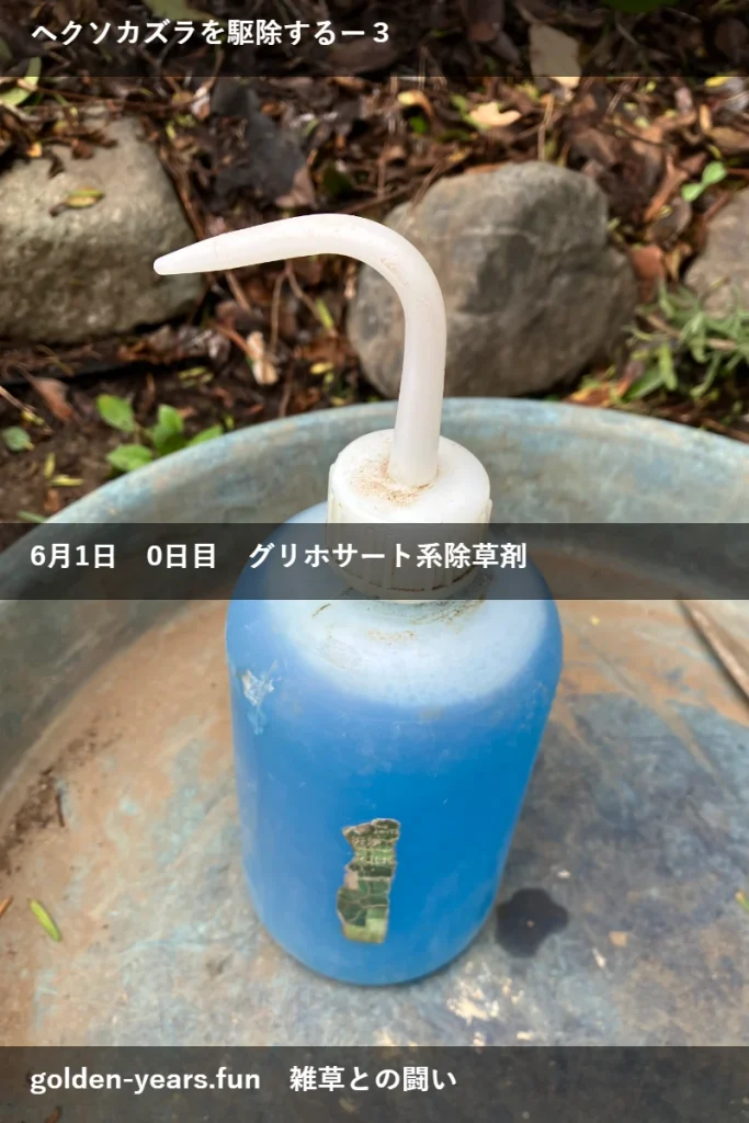 ヘクソカズラに除草剤・経過観察、除草剤の写真